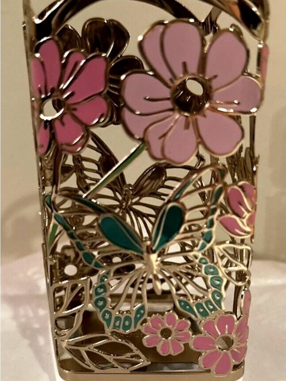 Floral Butterfly Metal Luminary - Pink & Teal